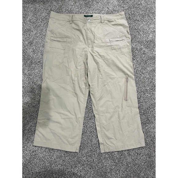 Lauren Ralph Lauren Pants - Lauren Ralph Lauren Khaki Tan Cargo Crop Pants Womens 14 Cotton Ripstop Utility